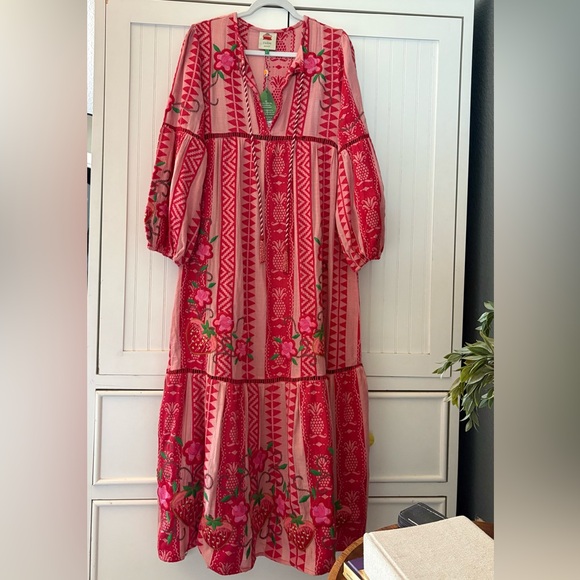FARM Rio Dresses & Skirts - NWT FARM Rio Red and Pink Floral Long-Sleeve Maxi Dress